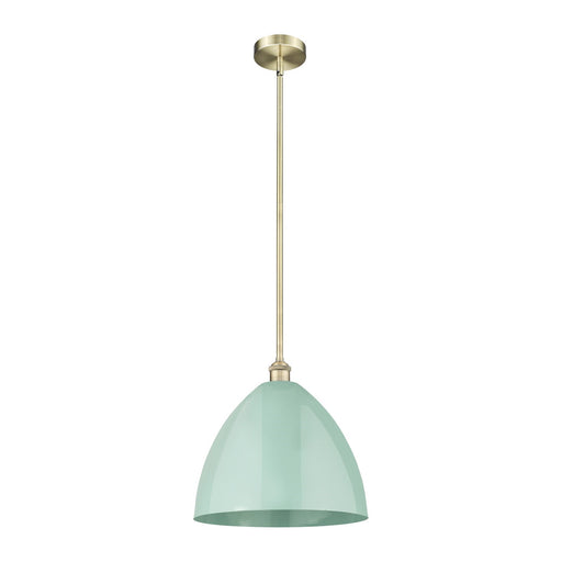 Innovations Plymouth 16in 1-Light Mini Pendant | Industrial Antique Brass Steel and Matte Seafoam Metal | Kitchen Island & | Model 616-1S-AB-MBD-16-SF