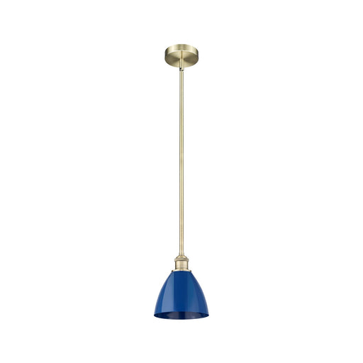 Innovations Plymouth 1-Light Mini Pendant | Industrial Farmhouse Antique Brass and Matte Blue Metal Shade | Kitchen Island | Model 616-1S-AB-MBD-75-BL-LED