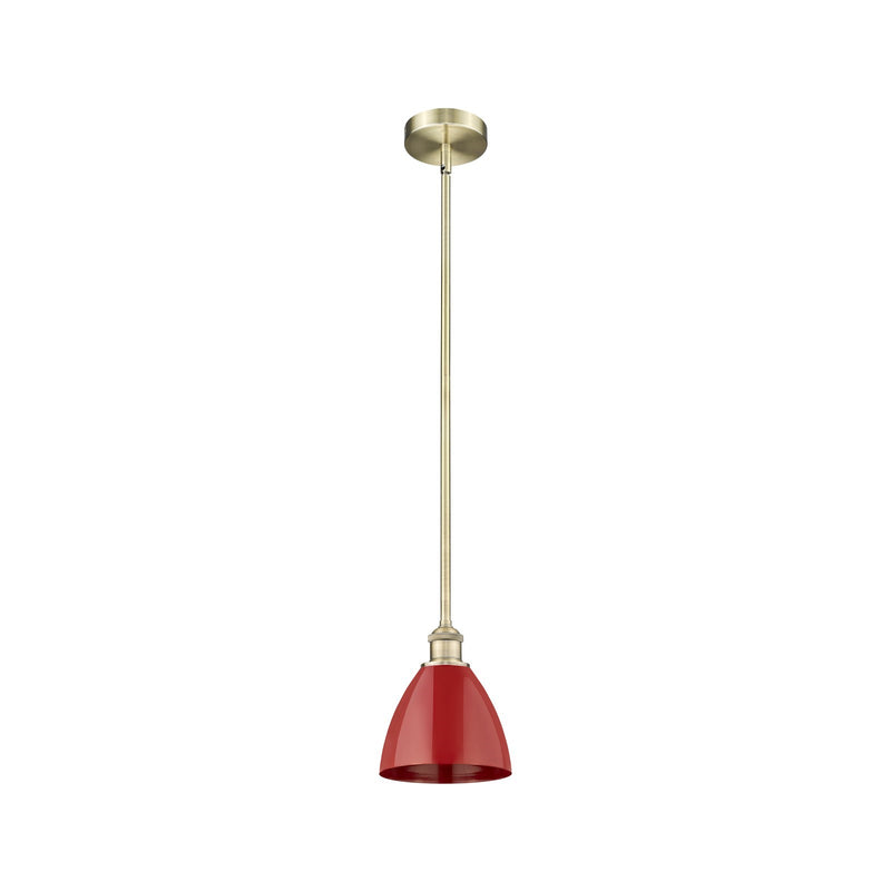 Innovations Plymouth 7.5in 1-Light Mini Pendant | Industrial Antique Brass Steel and Matte Red Metal | Kitchen Island | Model 616-1S-AB-MBD-75-RD-LED