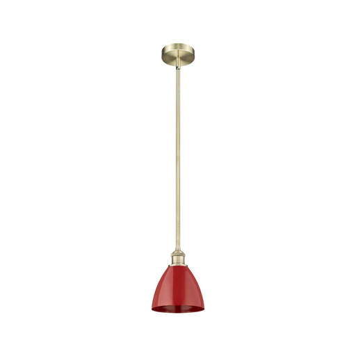 Innovations Plymouth 7.5in 1-Light Mini Pendant | Industrial Antique Brass Steel and Matte Red Metal | Kitchen Island | Model 616-1S-AB-MBD-75-RD-LED