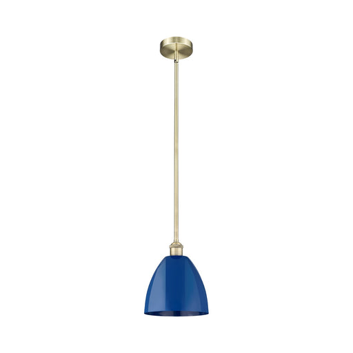 Innovations Plymouth 9in 1-Light Mini Pendant | Industrial Antique Brass Steel and Matte Blue Metal | Kitchen Island & Dining | Model 616-1S-AB-MBD-9-BL