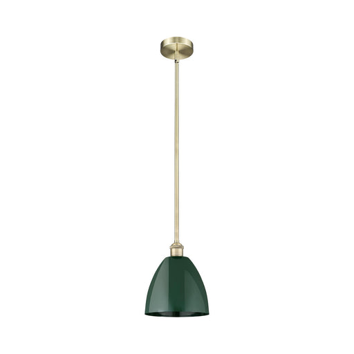 Innovations Plymouth 9in 1-Light Mini Pendant | Industrial Antique Brass Steel and Matte Green Metal | Kitchen Island & | Model 616-1S-AB-MBD-9-GR-LED