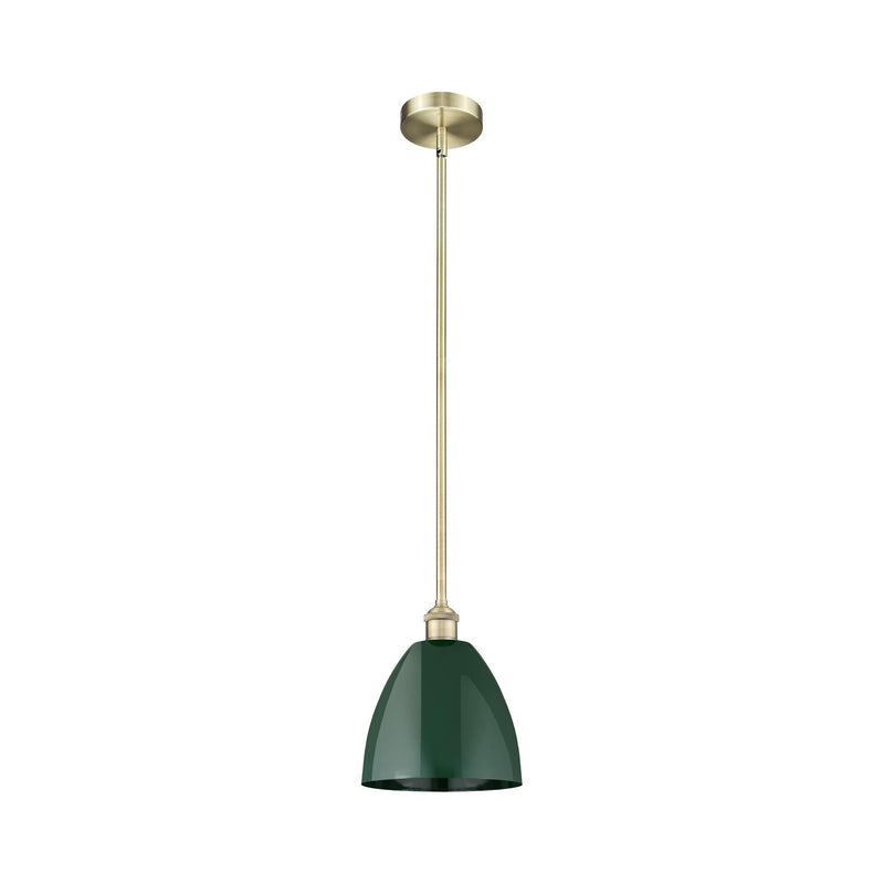 Innovations Plymouth 9in 1-Light Mini Pendant | Industrial Antique Brass Steel and Matte Green Metal | Kitchen Island & | Model 616-1S-AB-MBD-9-GR-LED