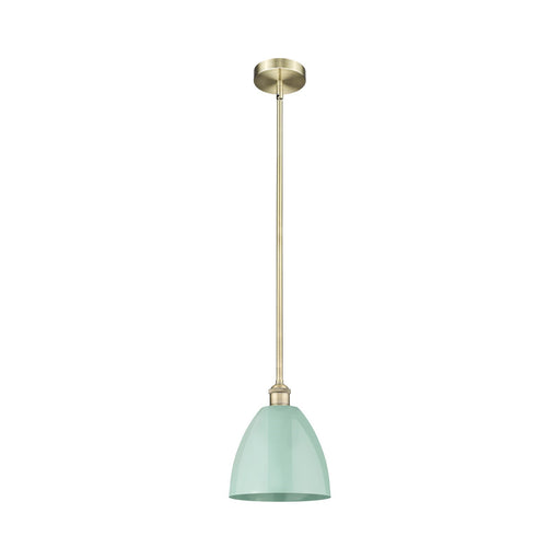 Innovations Plymouth 9in 1-Light Mini Pendant | Industrial Antique Brass Steel and Seafoam Metal | Kitchen Island & Dining | Model 616-1S-AB-MBD-9-SF-LED