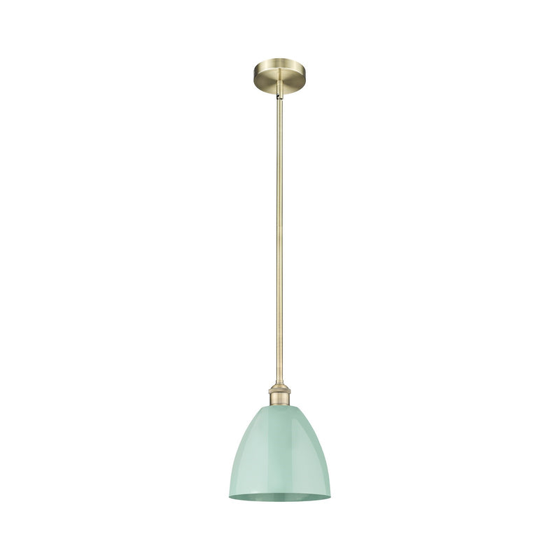 Innovations Plymouth 9in 1-Light Mini Pendant | Industrial Antique Brass Steel and Seafoam Metal | Kitchen Island & Dining | Model 616-1S-AB-MBD-9-SF-LED