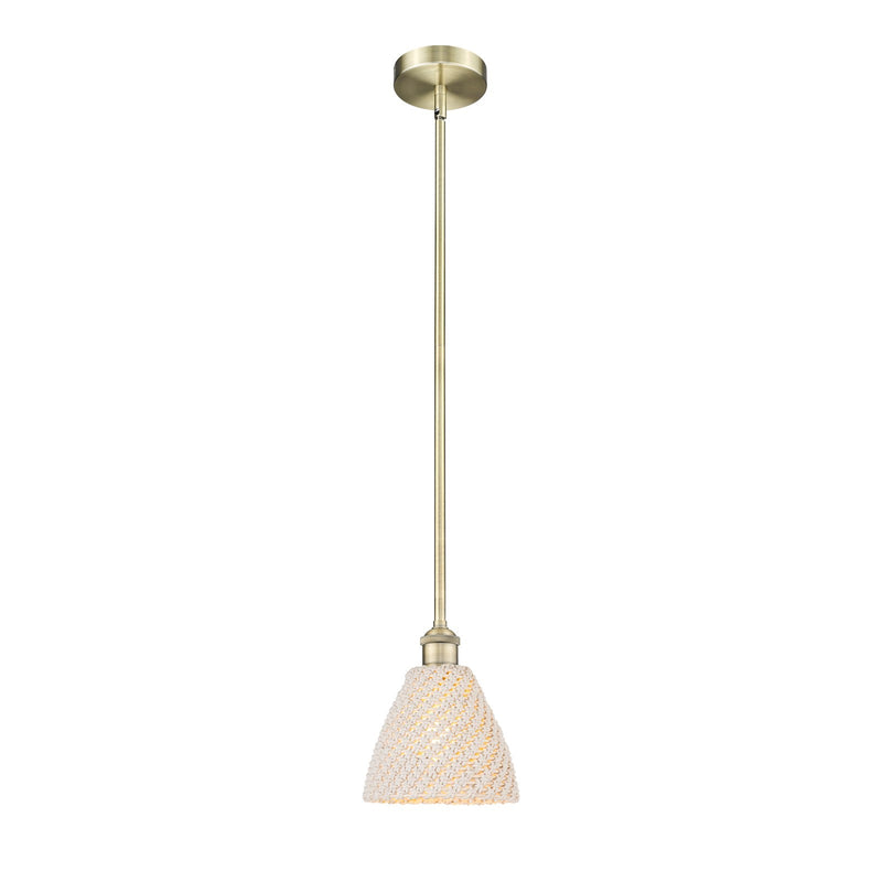 Innovations Bristol Natural 7.5in 1-Light Mini Pendant | Farmhouse Antique Brass Steel and Natural Fiber Dome Shade | Kitchen | Model 616-1S-AB-NBD-75-NAT