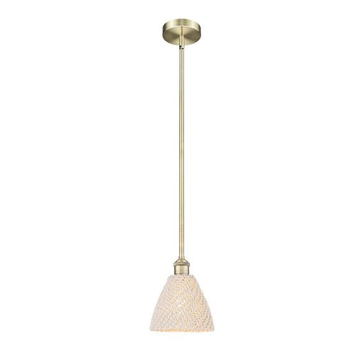 Innovations Bristol Natural 7.5in 1-Light Mini Pendant | Farmhouse Antique Brass Steel and Natural Fiber Dome Shade | Kitchen | Model 616-1S-AB-NBD-75-NAT