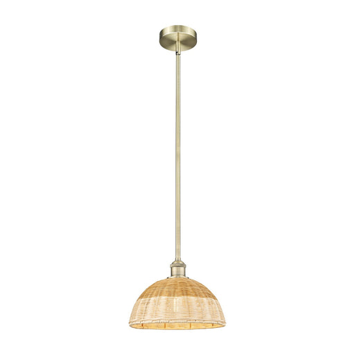 Innovations Lighting Bristol Natural II 12in 1-Light Mini Pendant | Industrial Antique Brass Steel and Natural Fiber Shade | Model 616-1S-AB-NBD2-12-NAT