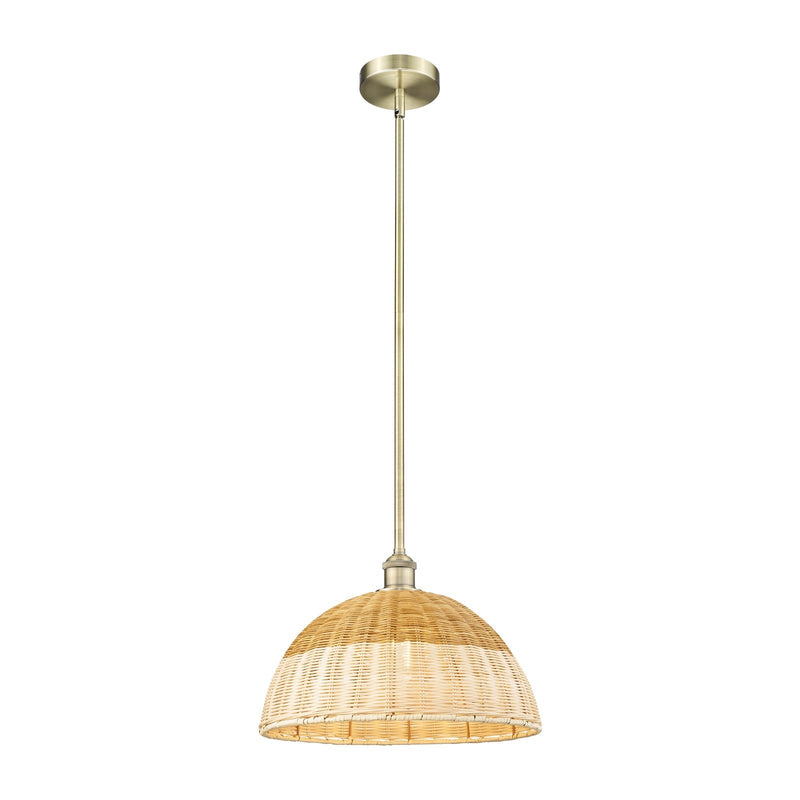 Innovations Lighting Bristol Natural II 16in 1-Light Mini Pendant | Industrial Antique Brass and Natural Fiber Dome Shade | Model 616-1S-AB-NBD2-16-NAT