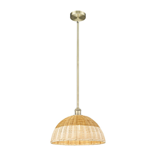 Innovations Lighting Bristol Natural II 16in 1-Light Mini Pendant | Industrial Antique Brass and Natural Fiber Dome Shade | Model 616-1S-AB-NBD2-16-NAT