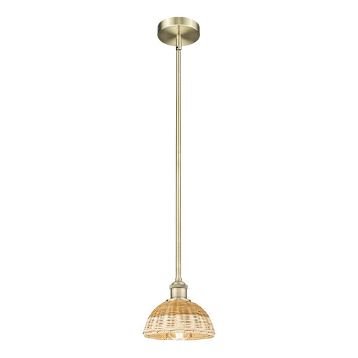 Innovations Lighting Bristol Natural II 7.5in 1-Light Mini Pendant | Industrial Antique Brass Steel and Natural Fiber Dome | Model 616-1S-AB-NBD2-75-NAT