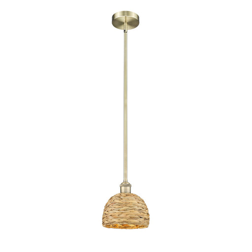Innovations Woven Rattan 8in 1-Light Mini Pendant | Rustic Farmhouse Antique Brass and Natural Woven Rattan | Kitchen Island & | Model 616-1S-AB-RBD-8-NAT