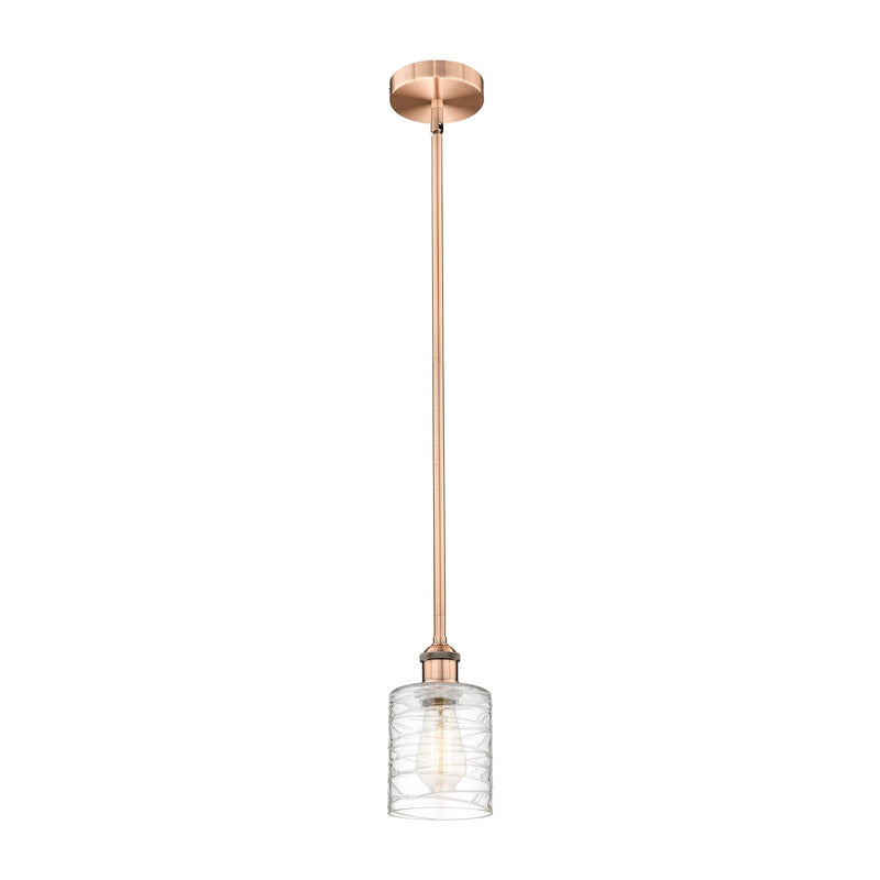 Innovations Cobbleskill 5in 1-Light Mini Pendant | Art Nouveau Antique Copper Steel and Deco Swirl Glass | Kitchen Island & | Model 616-1S-AC-G1113