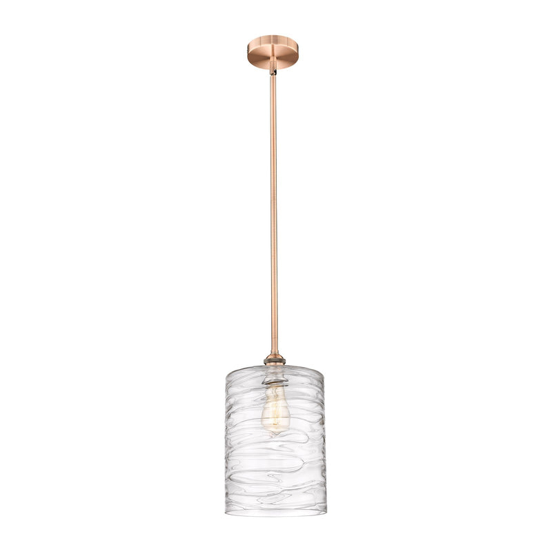 Innovations Cobbleskill 9in 1-Light Mini Pendant | Art Nouveau Industrial Antique Copper Steel and Deco Swirl Clear Glass | Model 616-1S-AC-G1113-L