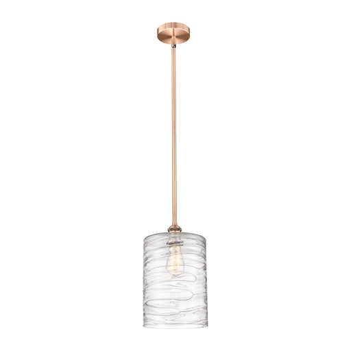 Innovations Cobbleskill 9in 1-Light Mini Pendant | Art Nouveau Industrial Antique Copper Steel and Deco Swirl Clear Glass | Model 616-1S-AC-G1113-L