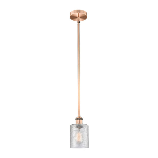 Innovations Cobbleskill 5in 1-Light Mini Pendant | Industrial Antique Copper Steel and Clear Cobbleskill Glass | Kitchen Island | Model 616-1S-AC-G112-LED