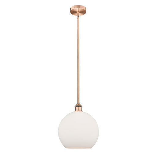 Innovations Athens 12in 1-Light Mini Pendant | Industrial Antique Copper Steel and Matte White Glass | Kitchen Island & Dining | Model 616-1S-AC-G121-12