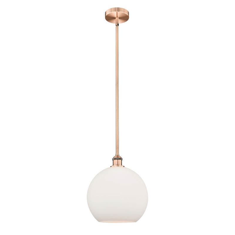 Innovations Athens 12in 1-Light Mini Pendant | Industrial Antique Copper Steel and Matte White Glass | Kitchen Island | Model 616-1S-AC-G121-12-LED