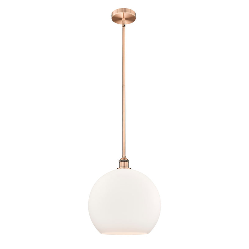 Innovations Athens 14in 1-Light Pendant | Industrial Antique Copper Steel and Matte White Glass | Kitchen Island & Dining Room | Model 616-1S-AC-G121-14