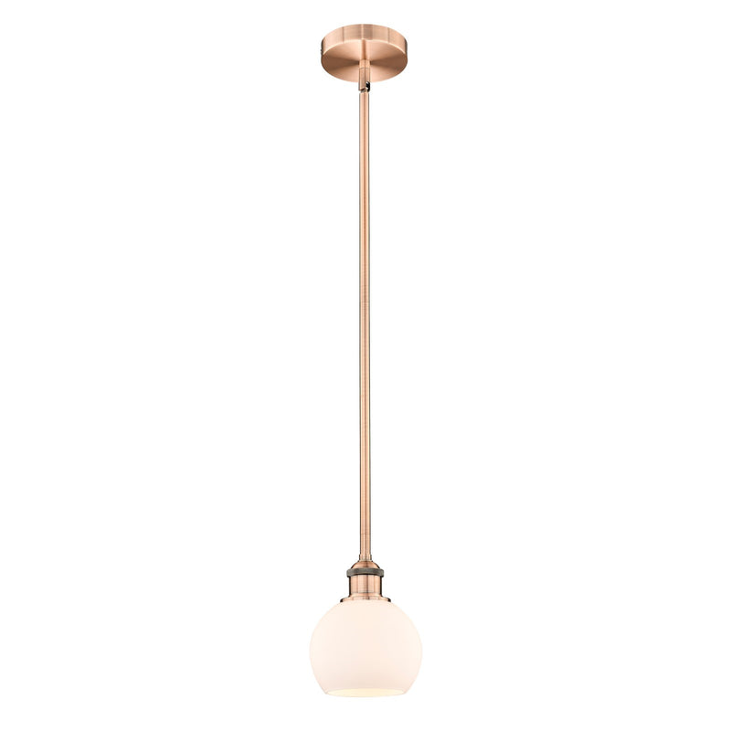 Innovations Athens 6in 1-Light Mini Pendant | Industrial Antique Copper Steel and Matte White Glass | Kitchen Island & Dining | Model 616-1S-AC-G121-6-LED