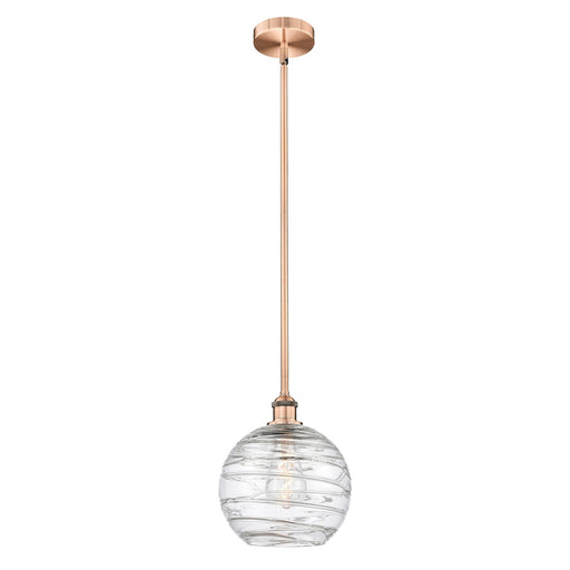 Innovations Athens Deco Swirl 10in 1-Light Mini Pendant | Industrial Antique Copper Steel and Clear Glass | Kitchen Island & | Model 616-1S-AC-G1213-10CL