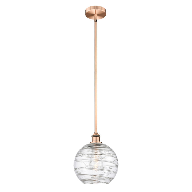 Innovations Athens Deco Swirl 10in 1-Light Mini Pendant | Industrial Antique Copper Steel and Clear Glass | Kitchen Island & | Model 616-1S-AC-G1213-10CL