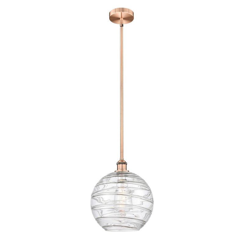 Innovations Athens Deco Swirl 12in 1-Light Mini Pendant | Industrial Antique Copper and Clear Deco Swirl Glass | Kitchen | Model 616-1S-AC-G1213-12CL