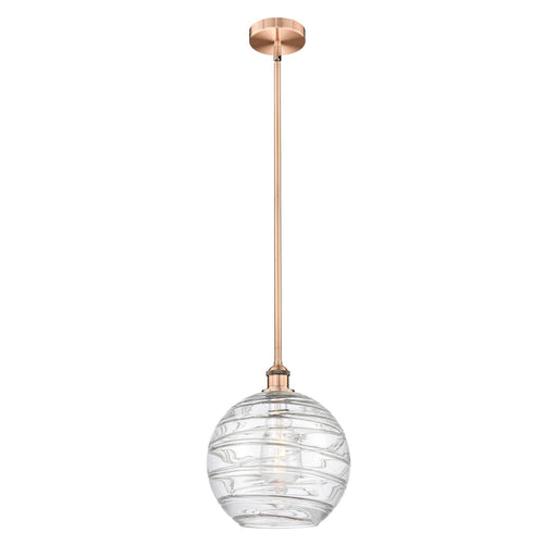 Innovations Athens Deco Swirl 12in 1-Light Mini Pendant | Industrial Antique Copper and Clear Deco Swirl Glass | Kitchen | Model 616-1S-AC-G1213-12CL
