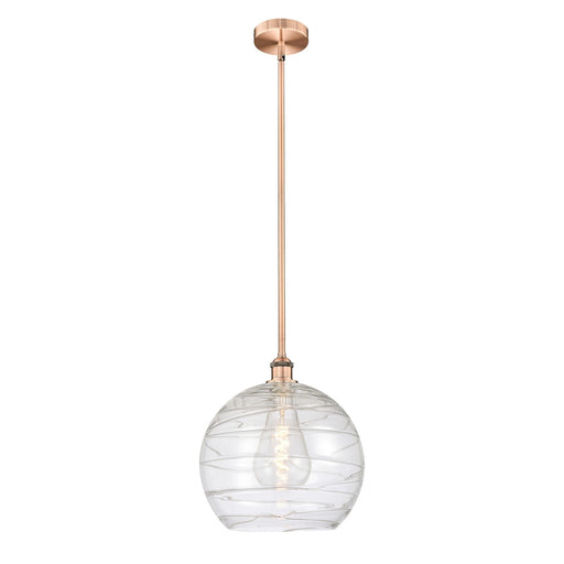 Innovations Athens Deco Swirl 14in 1-Light Mini Pendant | Industrial Antique Copper and Clear Deco Swirl Glass | Kitchen | Model 616-1S-AC-G1213-14CL