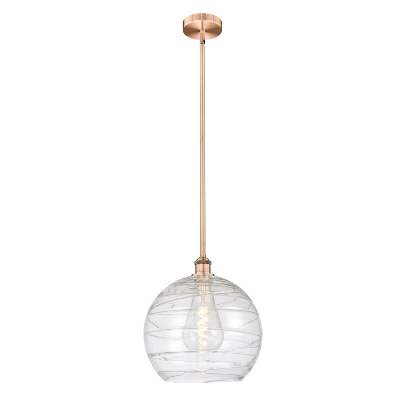 Innovations Athens Deco Swirl 14in 1-Light Mini Pendant | Industrial Antique Copper and Clear Deco Swirl Glass | Kitchen | Model 616-1S-AC-G1213-14CL