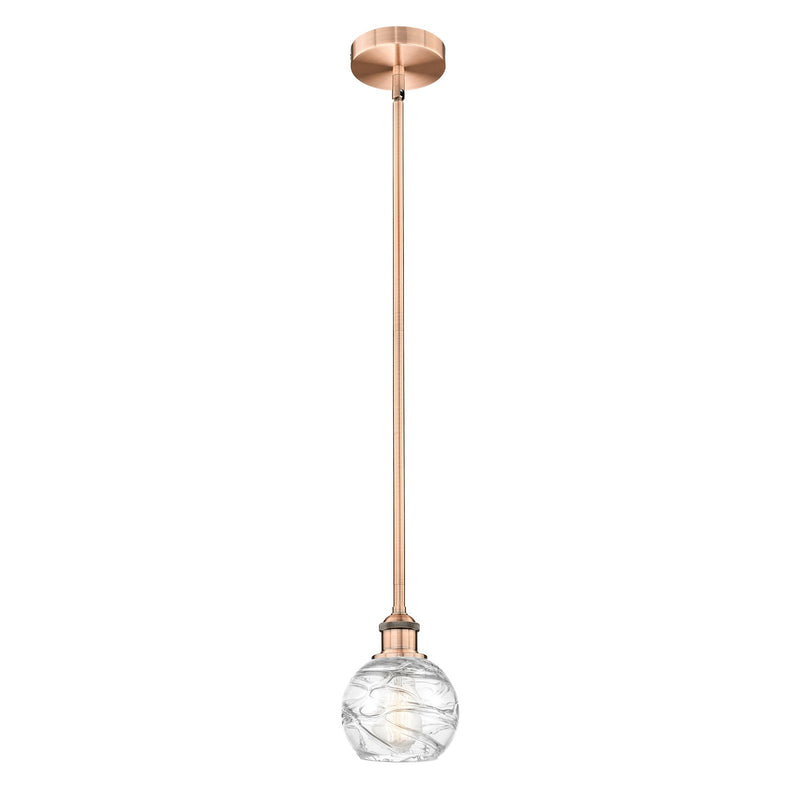Innovations Athens Deco Swirl 6in 1-Light Mini Pendant | Industrial Antique Copper Steel and Clear Deco Swirl Glass | Kitchen | Model 616-1S-AC-G1213-6CL