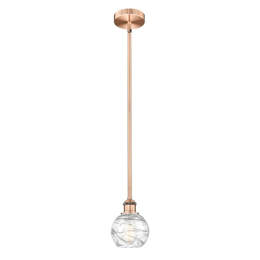 Innovations Athens Deco Swirl 6in 1-Light Mini Pendant | Industrial Antique Copper Steel and Clear Deco Swirl Glass | Kitchen | Model 616-1S-AC-G1213-6CL