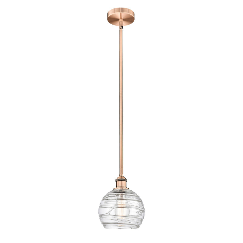 Innovations Athens Deco Swirl 8in 1-Light Mini Pendant | Industrial Antique Copper Steel and Clear Deco Swirl Glass | Kitchen | Model 616-1S-AC-G1213-8CL