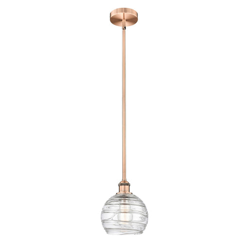 Innovations Athens Deco Swirl 8in 1-Light Mini Pendant | Industrial Antique Copper Steel and Clear Deco Swirl Glass | Kitchen | Model 616-1S-AC-G1213-8CL