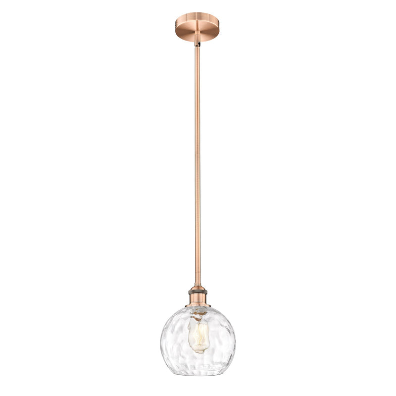 Innovations Athens Water Glass 8in 1-Light Mini Pendant | Industrial Antique Copper Steel and Clear Water Glass | Kitchen | Model 616-1S-AC-G1215-8-LED