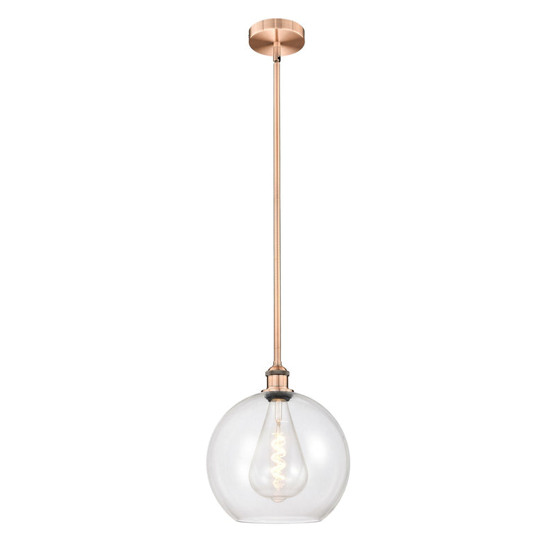 Innovations Athens 12in 1-Light Mini Pendant | Industrial Antique Copper Steel and Clear Glass | Kitchen Island & Dining | Model 616-1S-AC-G122-12-LED