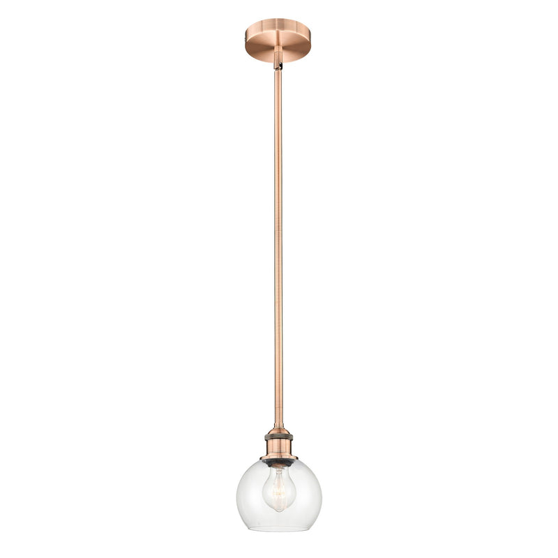 Innovations Athens 6in 1-Light Mini Pendant | Industrial Antique Copper Steel and Clear Glass | Kitchen Island & Dining Room | Model 616-1S-AC-G122-6-LED