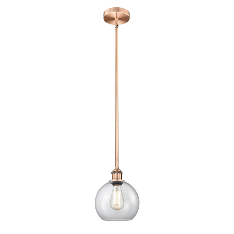 Innovations Athens 8in 1-Light Mini Pendant | Industrial Antique Copper Steel and Clear Glass | Kitchen Island & Dining Room | 8 | Model 616-1S-AC-G122-8