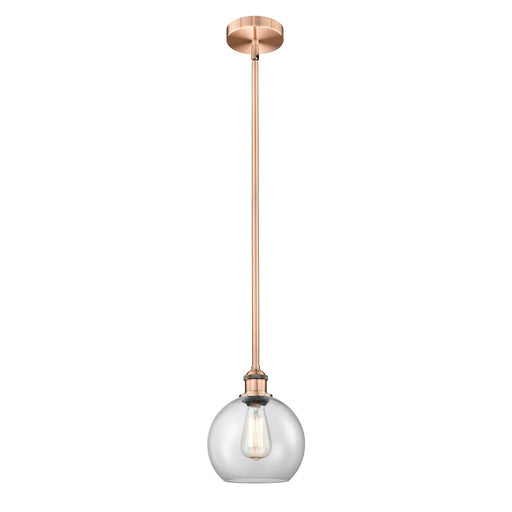 Innovations Athens 8in 1-Light Mini Pendant | Industrial Antique Copper Steel and Clear Glass | Kitchen Island & Dining Room | 8 | Model 616-1S-AC-G122-8
