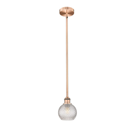 Innovations Athens 6in 1-Light Mini Pendant | Modern Farmhouse Antique Copper Steel and Clear Basket Weave Glass | Kitchen | Model 616-1S-AC-G122C-6CL
