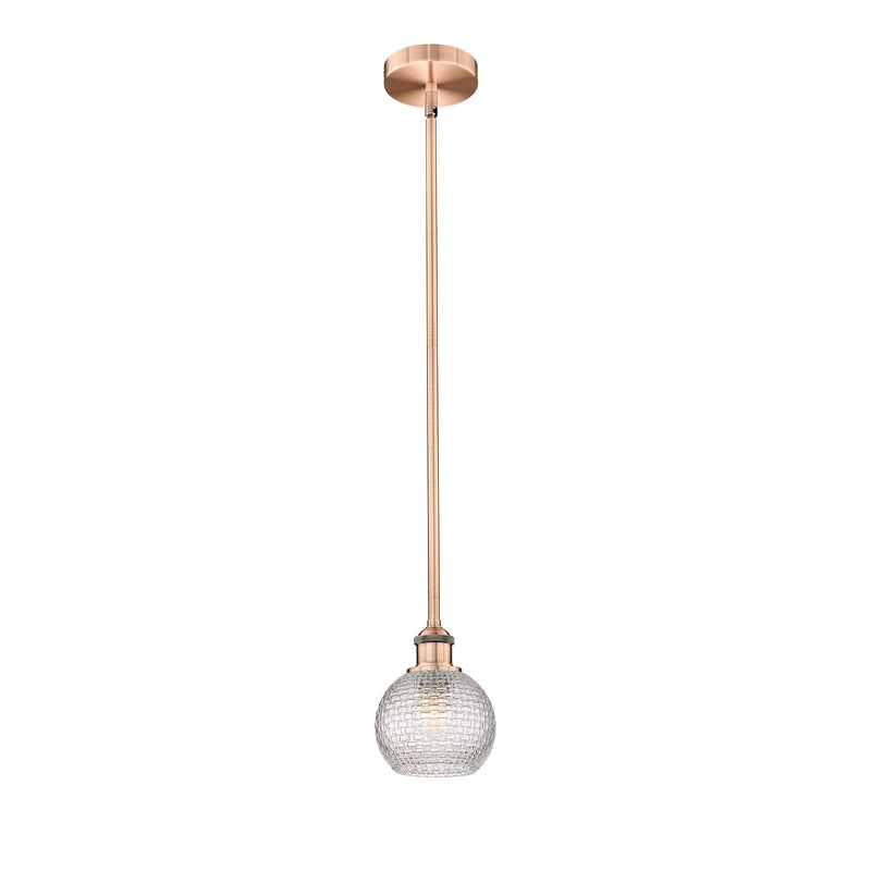Innovations Athens 6in 1-Light Mini Pendant | Modern Farmhouse Antique Copper Steel and Clear Basket Weave Glass | Kitchen | Model 616-1S-AC-G122C-6CL