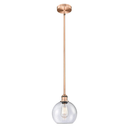 Innovations Athens 8in 1-Light Mini Pendant | Industrial Antique Copper Steel and Seedy Glass | Kitchen Island & Dining Room | Model 616-1S-AC-G124-8-LED