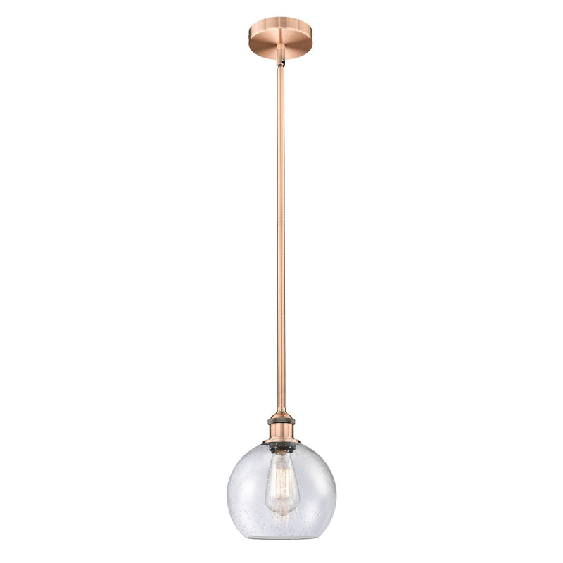 Innovations Athens 8in 1-Light Mini Pendant | Industrial Antique Copper Steel and Seedy Glass | Kitchen Island & Dining Room | Model 616-1S-AC-G124-8-LED