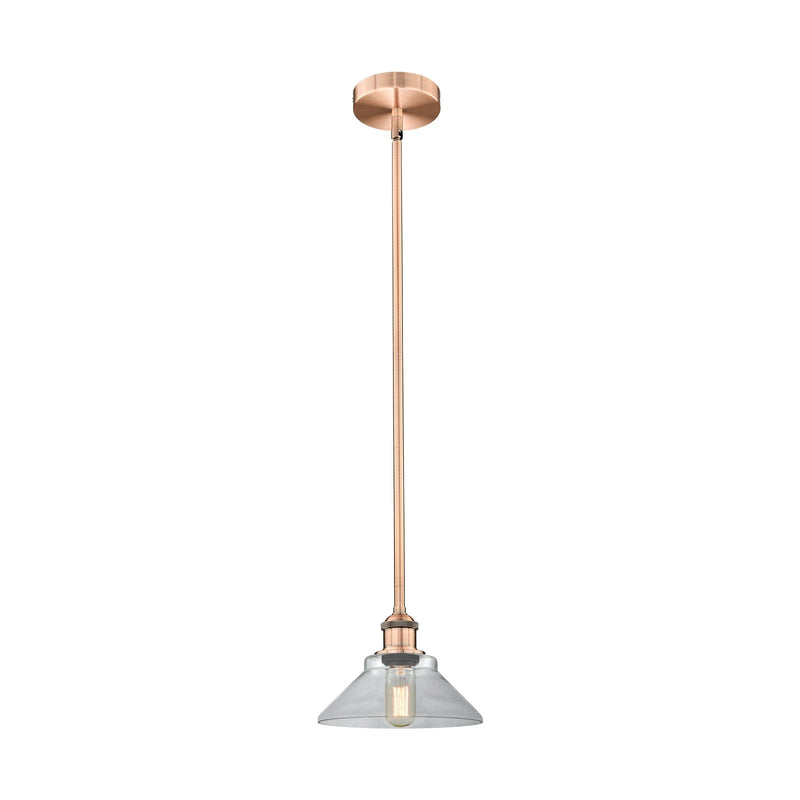 Innovations Orwell 8in 1-Light Mini Pendant | Industrial Antique Copper Steel and Clear Glass | Kitchen Island & Dining Room | 8.38 | Model 616-1S-AC-G132