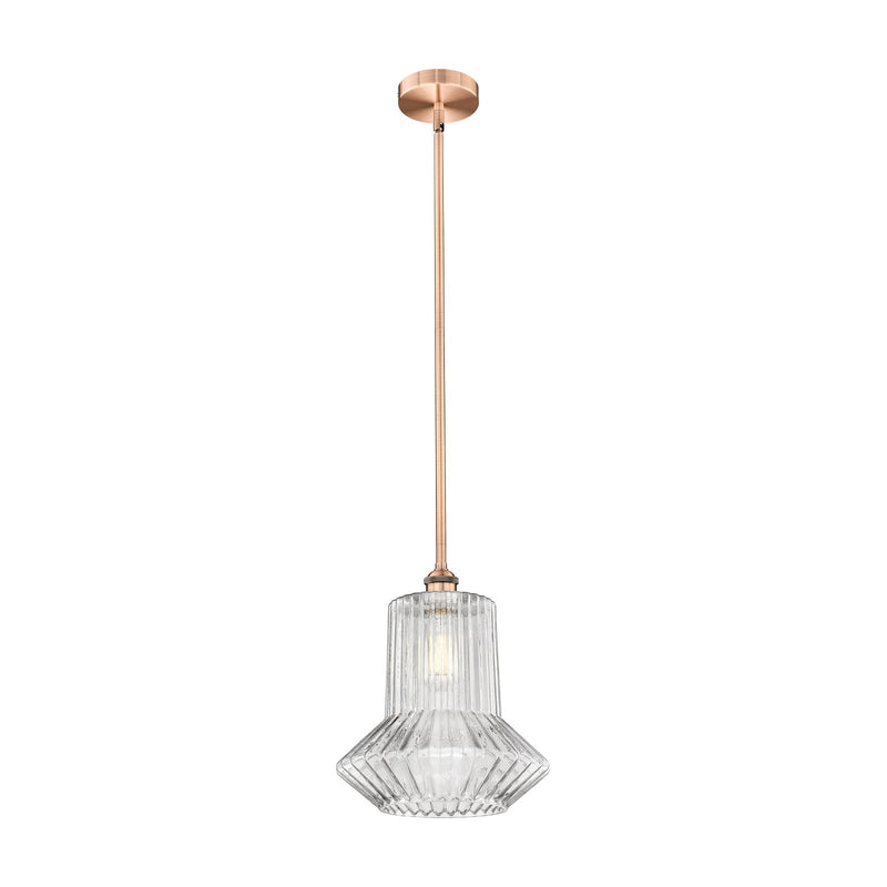 Innovations Springwater 12in 1-Light Mini Pendant | Industrial Antique Copper Steel and Clear Fluted Glass | Kitchen Island & | Model 616-1S-AC-G212