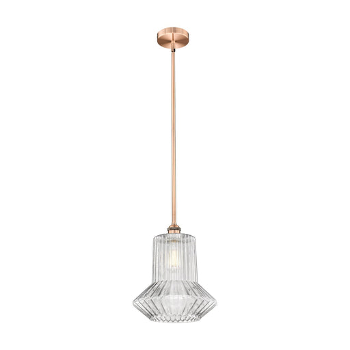 Innovations Springwater 12in 1-Light Mini Pendant | Industrial Antique Copper Steel and Clear Fluted Glass | Kitchen Island & | Model 616-1S-AC-G212-LED