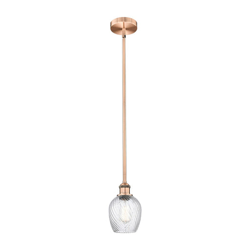 Innovations Salina 5.75in 1-Light Mini Pendant | Industrial Antique Copper Steel and Clear Spiral Fluted Glass | Kitchen Island | Model 616-1S-AC-G292-LED
