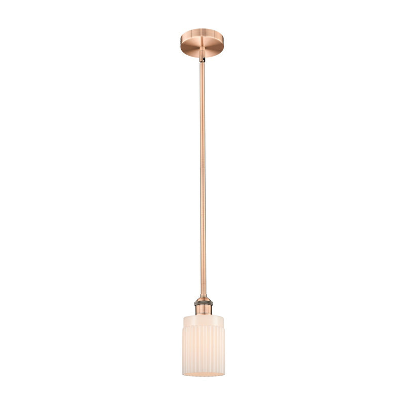 Innovations Hadley 4.5in 1-Light Mini Pendant | Art Nouveau Antique Copper Steel and Matte White Ribbed Glass | Kitchen Island | Model 616-1S-AC-G341-LED