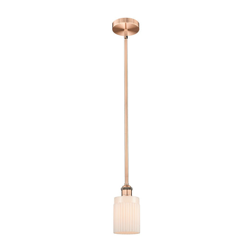 Innovations Hadley 4.5in 1-Light Mini Pendant | Art Nouveau Antique Copper Steel and Matte White Ribbed Glass | Kitchen Island | Model 616-1S-AC-G341-LED