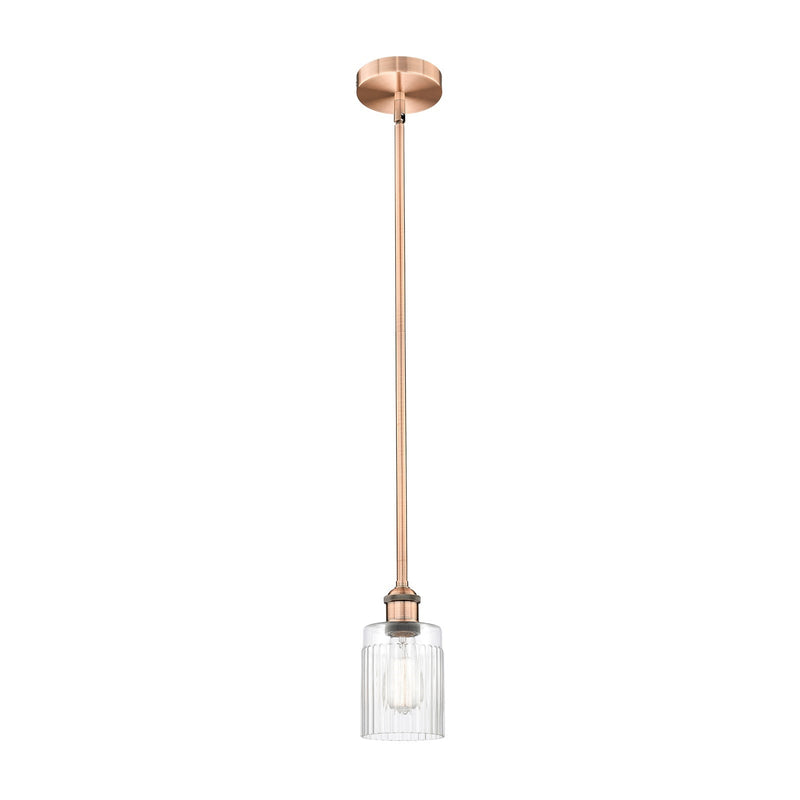 Innovations Hadley 4.5in 1-Light Mini Pendant | Art Nouveau Transitional Antique Copper Steel and Clear Ribbed Glass | Kitchen | Model 616-1S-AC-G342